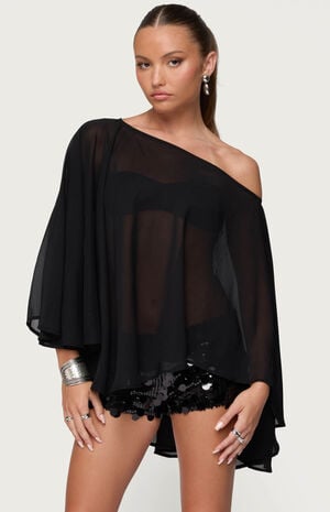 Sheer Chiffon Asymmetric Poncho image number 1