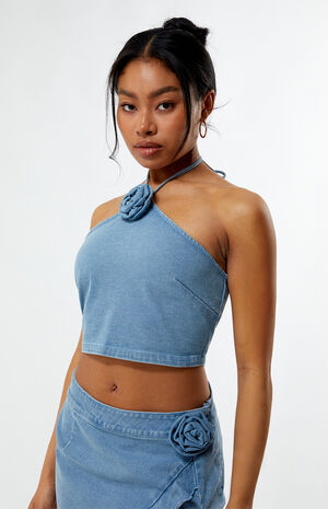 Denim Rose Halter Top image number 1
