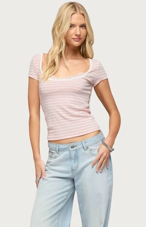 Layered Lacey Striped T-Shirt image number 1