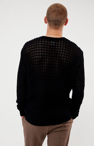 Black Crochet Crew Neck Sweater image number 3
