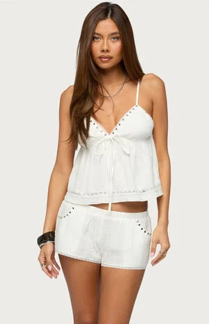 Kaydee Studded Textured Woven Babydoll Top image number 1