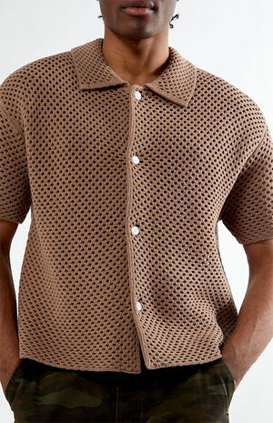 Brown Spence Open Knit Camp Shirt Brown Spence Open Knit Camp Shirt image number 2