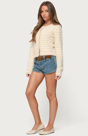 Aria Striped Fuzzy Knit Cardigan image number 4