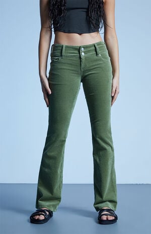 Green Corduroy&nbsp;Low Rise Bootcut Jeans image number 2