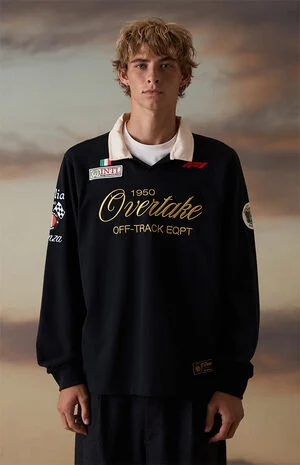 x Pacsun Black Overtake Eqpt Rugby Polo Shirt image number 2