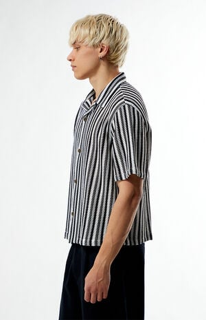 Black Striped Whirl Weave Camp Shirt image number 3