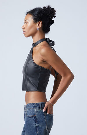 Leah Faux Leather Halter Top image number 3