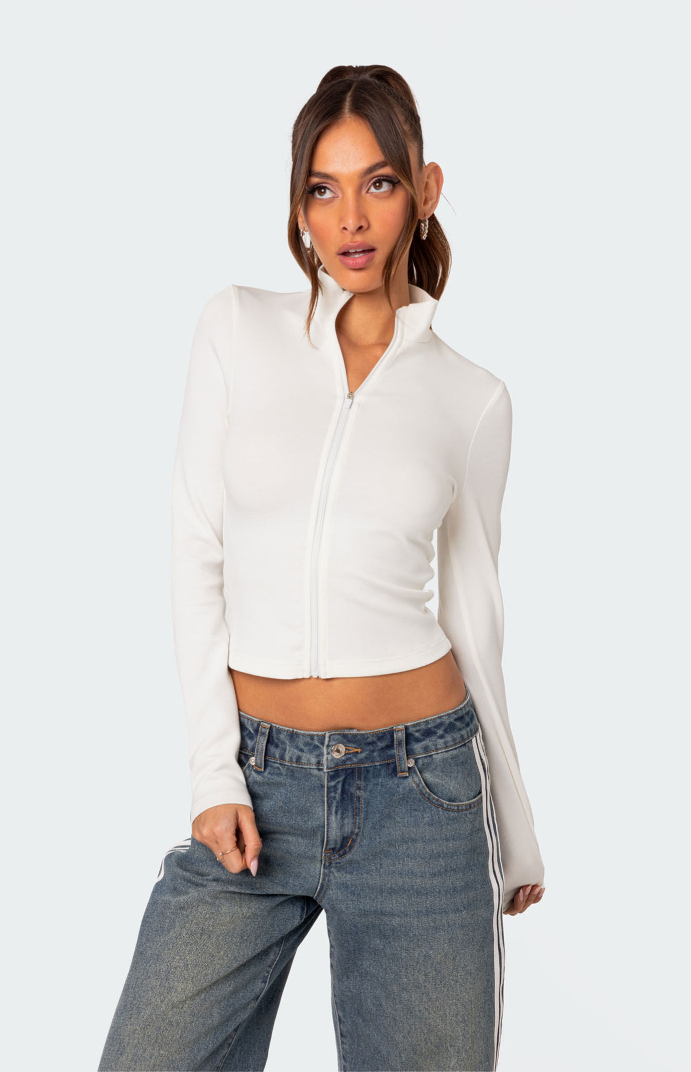 Edikted Tessa High Neck Zip Up Cardigan | Pacsun