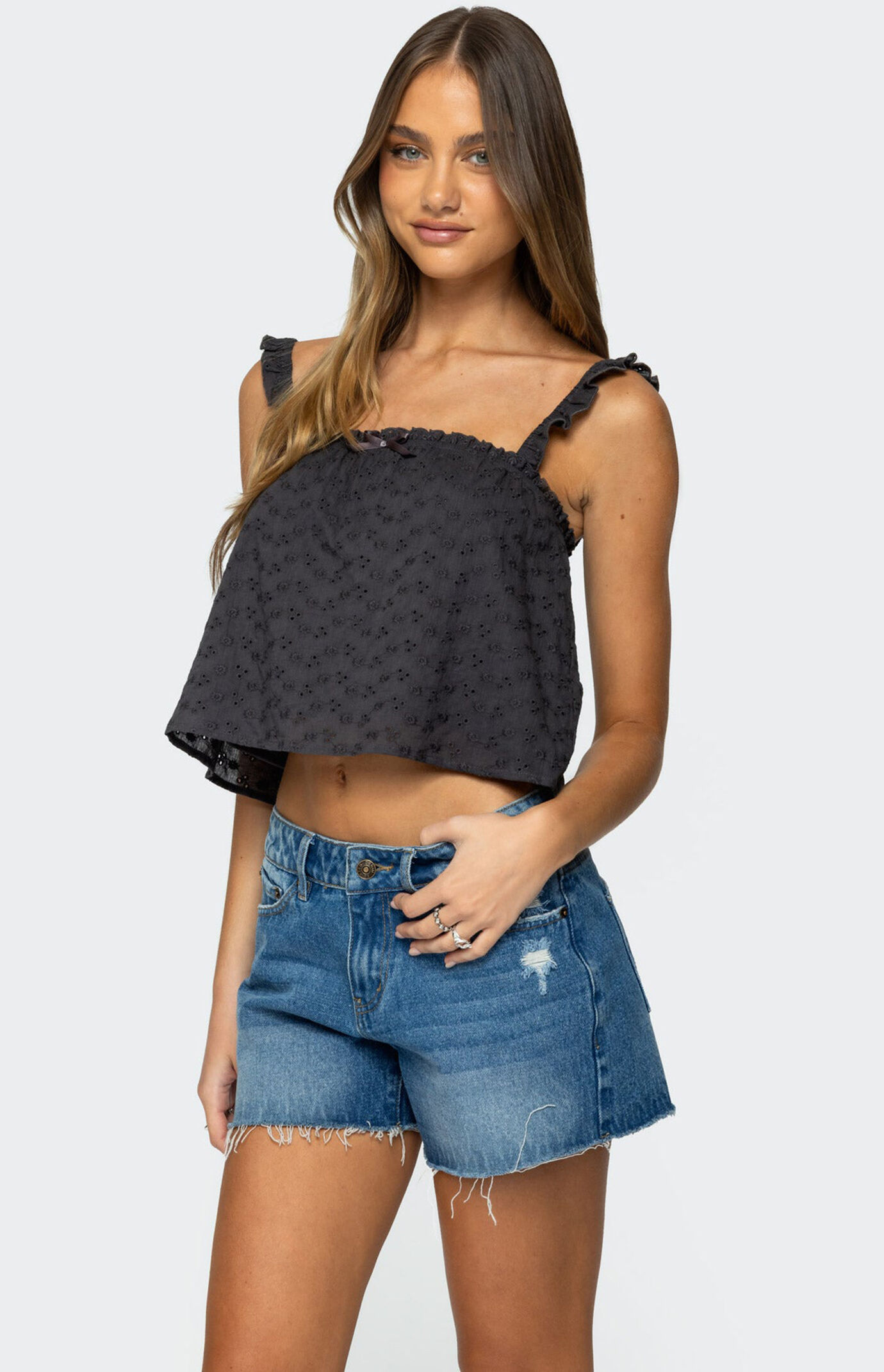 Edikted Tami Eyelet Ruffle Tank Top