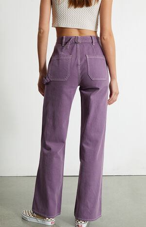 Purple Cinched Waistband Ultra High Waisted Flare Pants image number 4