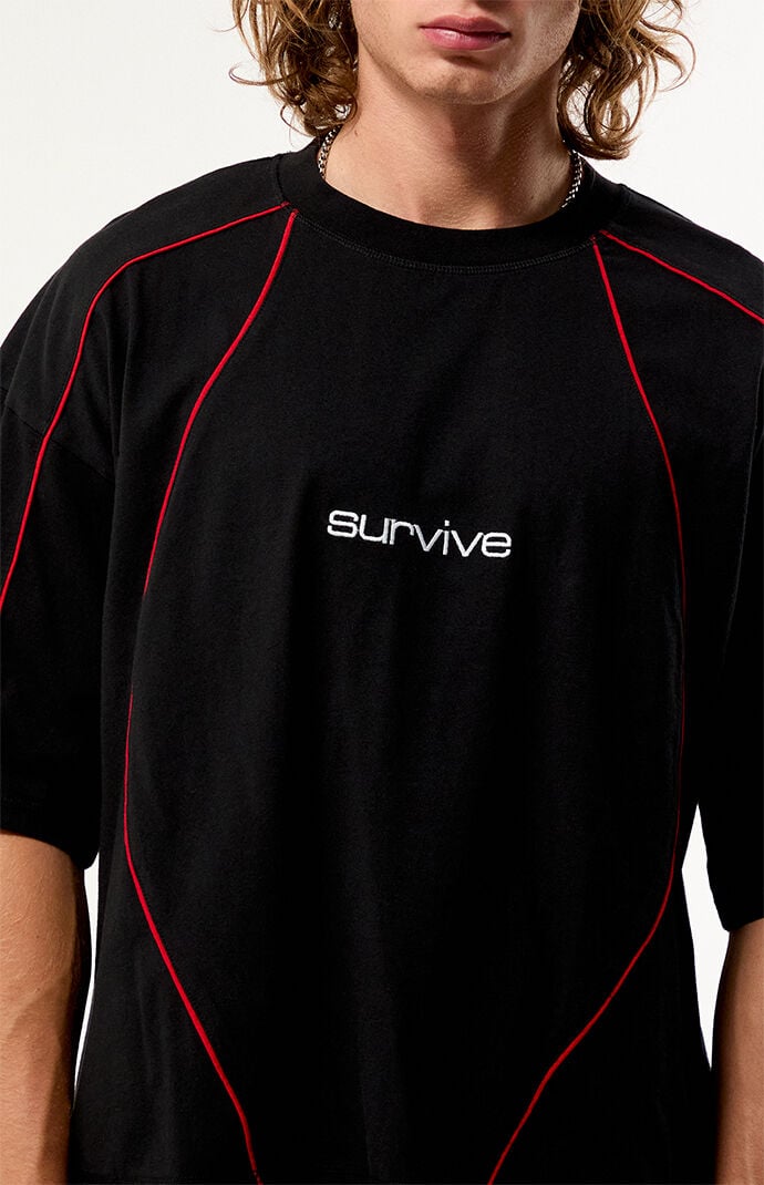Pacsun Survive Embroidered Piping Drop Shoulder T-Shirt