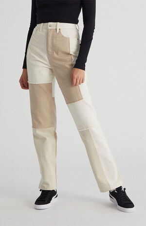 Eco Off White Patchwork Dad Jeans image number 1