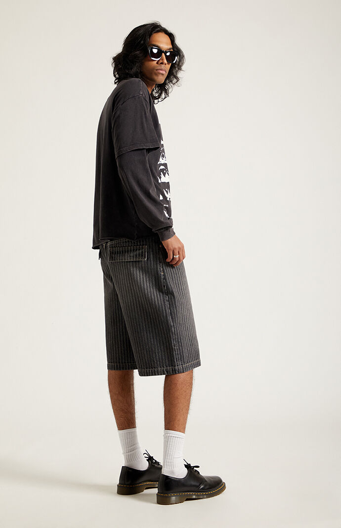 Pacsun Austin Extreme Baggy Jean Shorts Pinstripe Washed Black