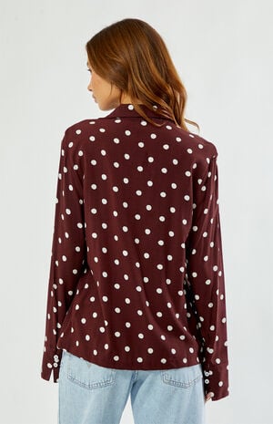 Polka Dot Tie Front Long Sleeve Shirt image number 4