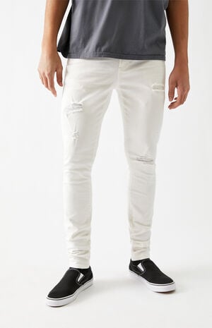 Pacsun White Ripped Stacked Skinny Jeans Pacsun