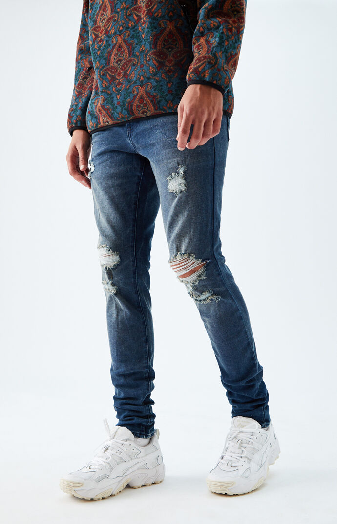 Dark Ripped Stacked Skinny Jeans
