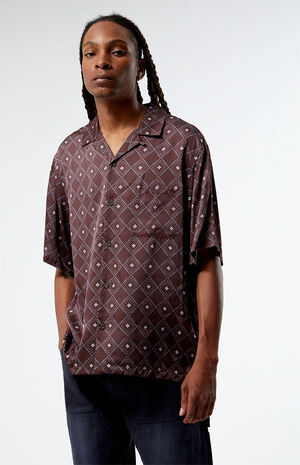 Brown Satin Oversized Camp Shirt image number 1