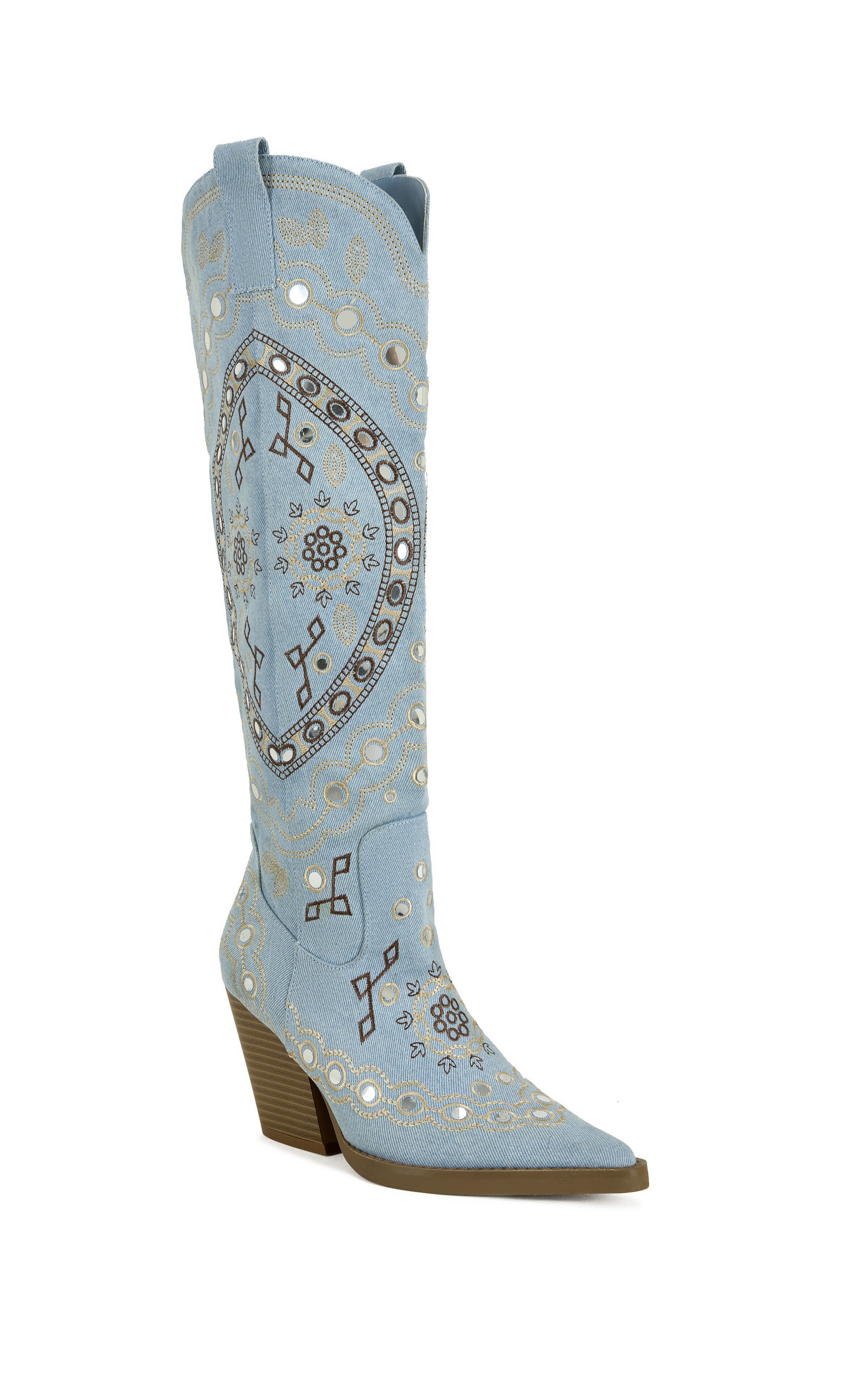 AZALEA WANG Women's Aamina Denim Western Boots