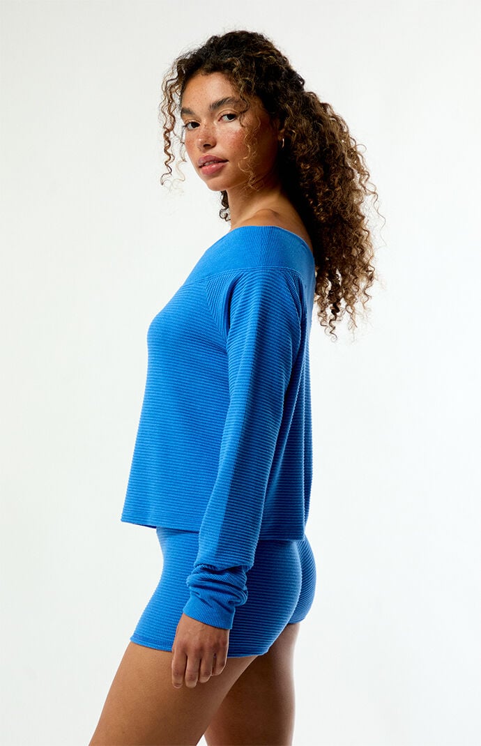 PAC 1980 Active Aspen Waffle Knit Off-The-Shoulder Top