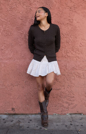 Brown Amalie Cable Knit Cardigan image number 4