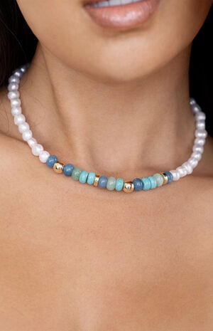 Beach Day Pearl & Blue Gemstone Necklace image number 3