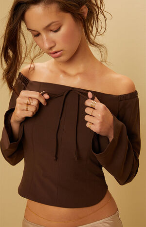 Off-The-Shoulder Button Front Top image number 2