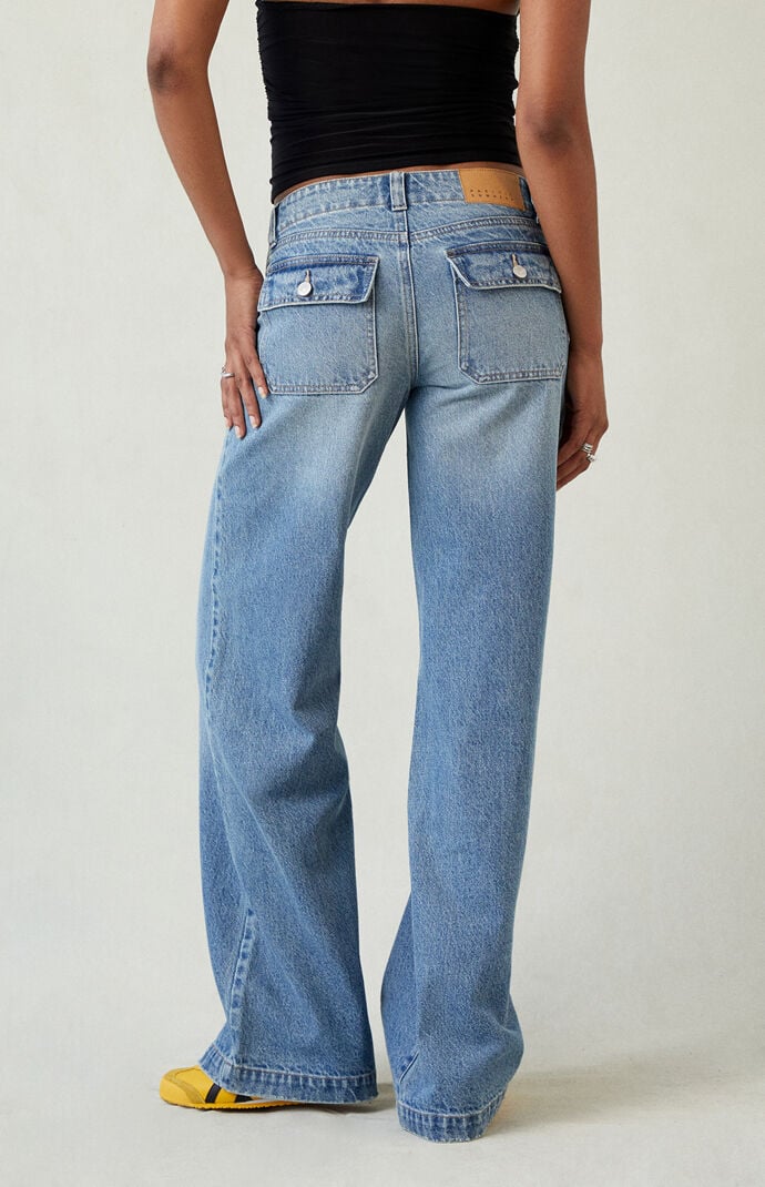 Pacsun Casey Low Rise Baggy Jeans Button Pocket Medium Blue