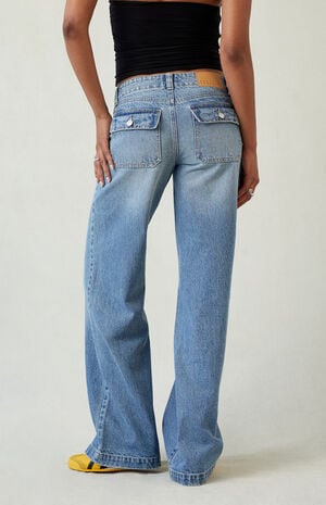 Casey Low Rise Baggy Jeans Button Pocket Medium Blue image number 5