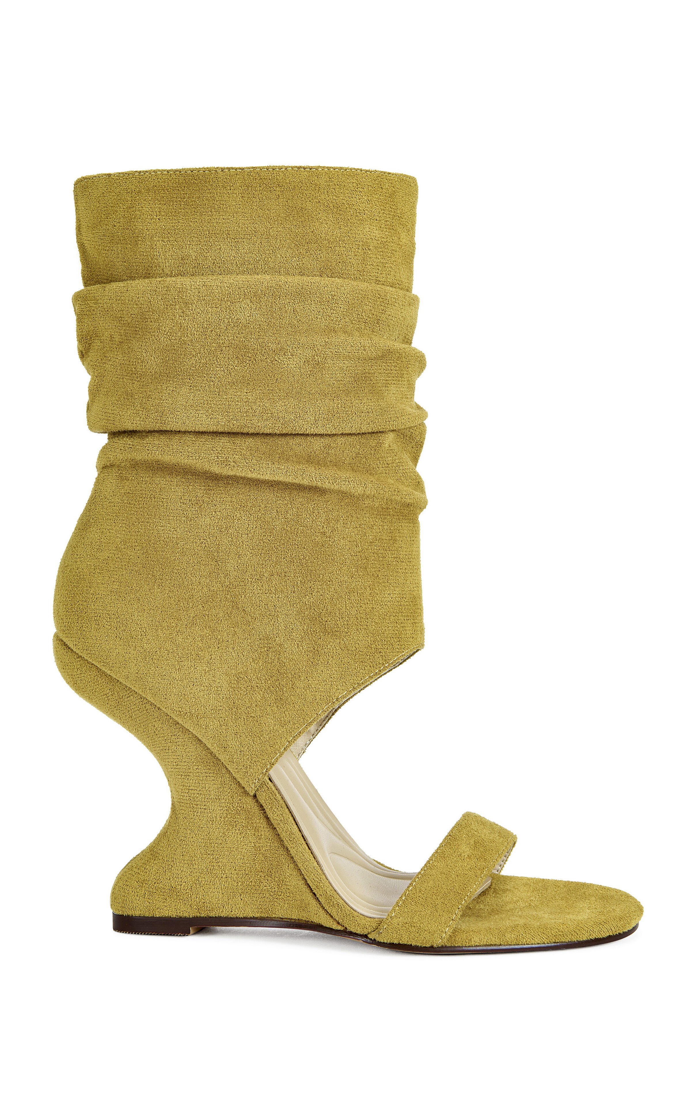 AZALEA WANG Women's Kyvelisa Mustard Slouchy Faux Suede Wedge Sandals