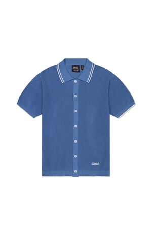 Blue Polo Collar Cardigan Shirt
