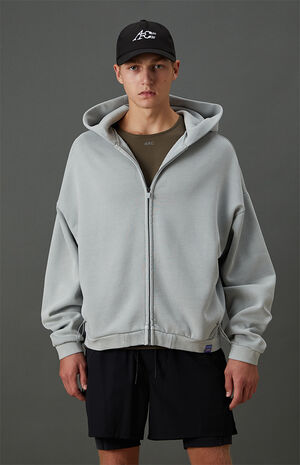 Gray Vintage Wash Heavyweight Fleece Zip Up Hoodie image number 2
