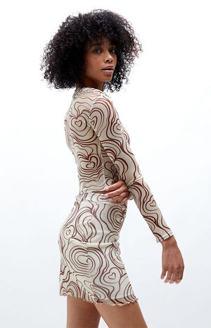 Cream & Brown Mesh Crop Top image number 3