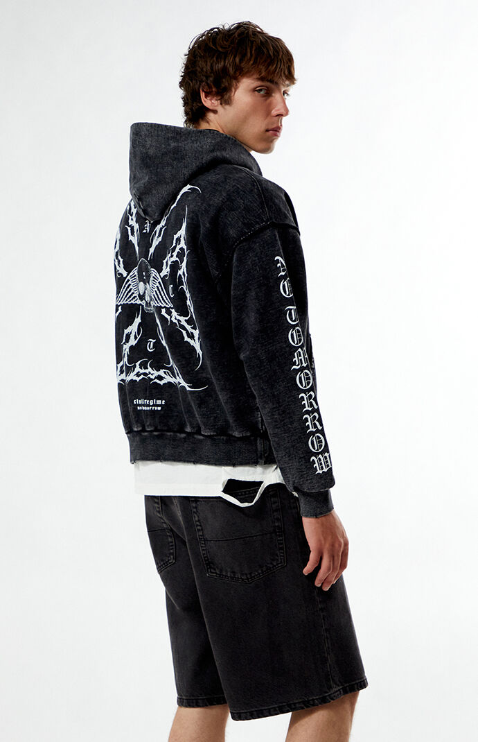 【EZKATON】23FW★ Brain Line Brushed Hoodie No Tomorrow x Civil Active Iron Skull Full Zip Cropped