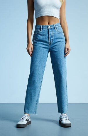 Eco Medium Blue High Waisted Straight Leg Jeans image number 2