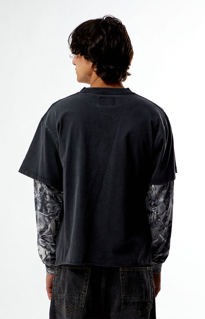 国内で当店のみ Supermade - DISTRESSED CAMOUFLAGE FAUX TWO Pacsun Unshaken Cropped Camo 2fer Long Sleeve T-Shirt | PacSun