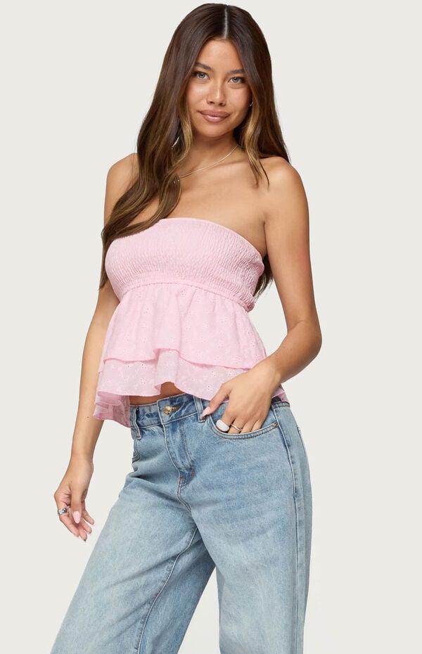 Edikted Toria Ruffled Eyelet Strapless Top