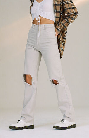 Gray Distressed Boyfriend Jeans image number 1