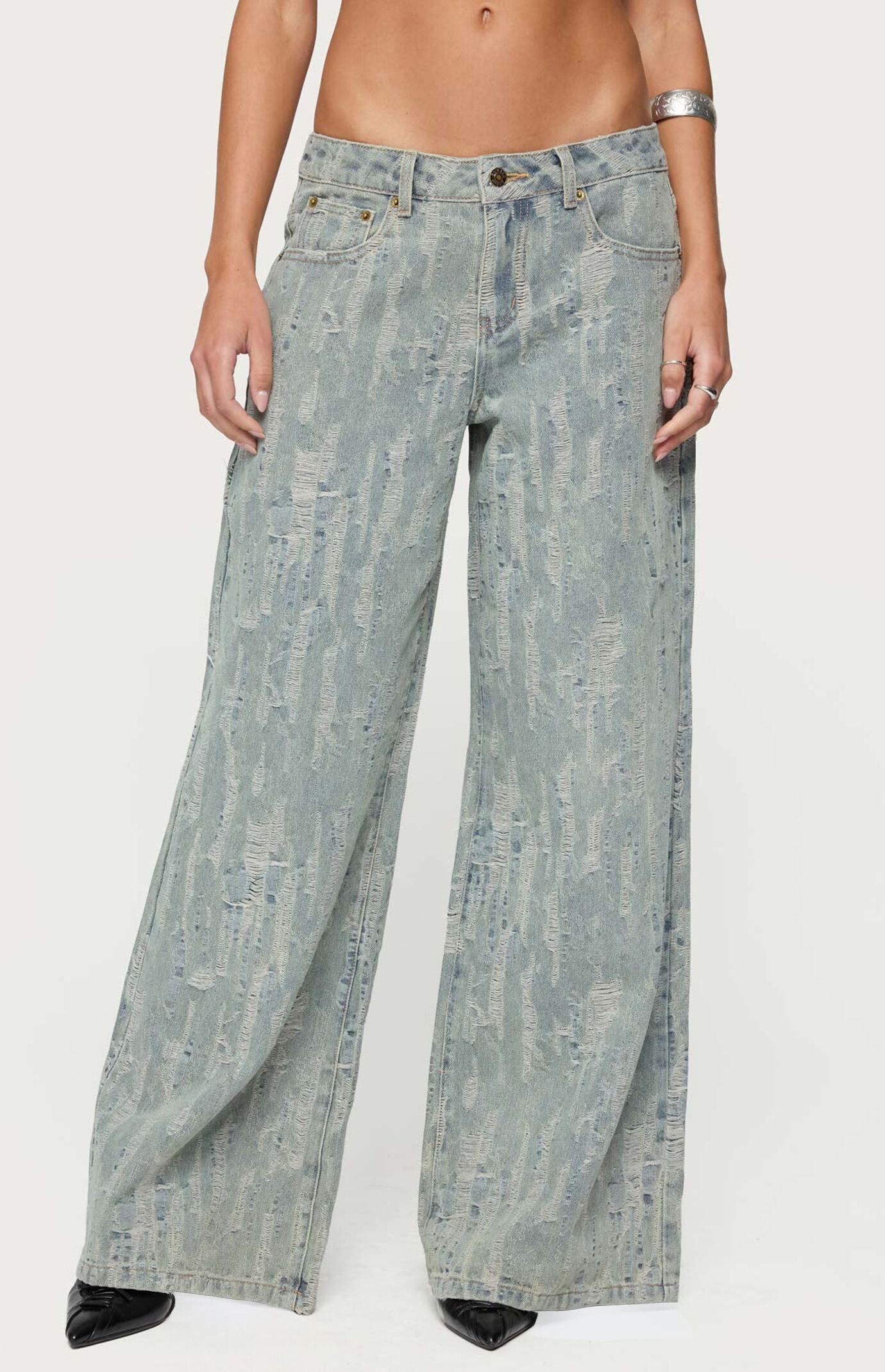 Edikted Blaze Distressed Low Rise Jeans