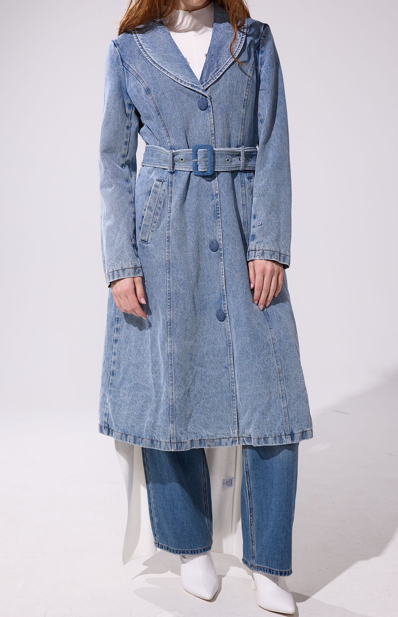 AZALEA WANG Kaya Denim Faux Fur Trench Coat