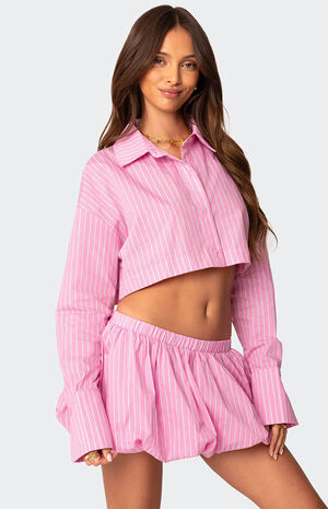 Hila Pinstripe Cropped Button Up Shirt image number 3