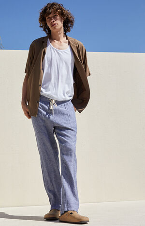 Blue Striped Linen Trousers image number 1
