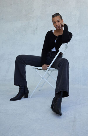 Eco Faded Black High Waisted Bootcut Jeans image number 6