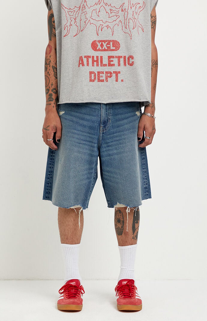 Pacsun Parker Baggy Jean Shorts Ripped Medium Blue