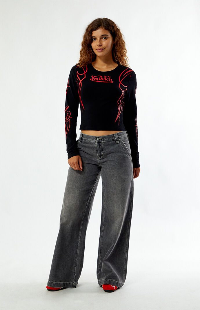 【1of1】German Designer Cropped Long Von Dutch Long Sleeve Crop Top | Pacsun