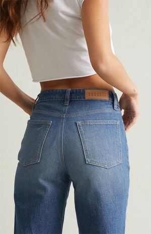 Madison High Waisted Girlfriend Jeans Stretch Medium Blue image number 5