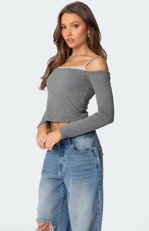 Off Shoulder Layered Long Sleeve T-Shirt image number 3