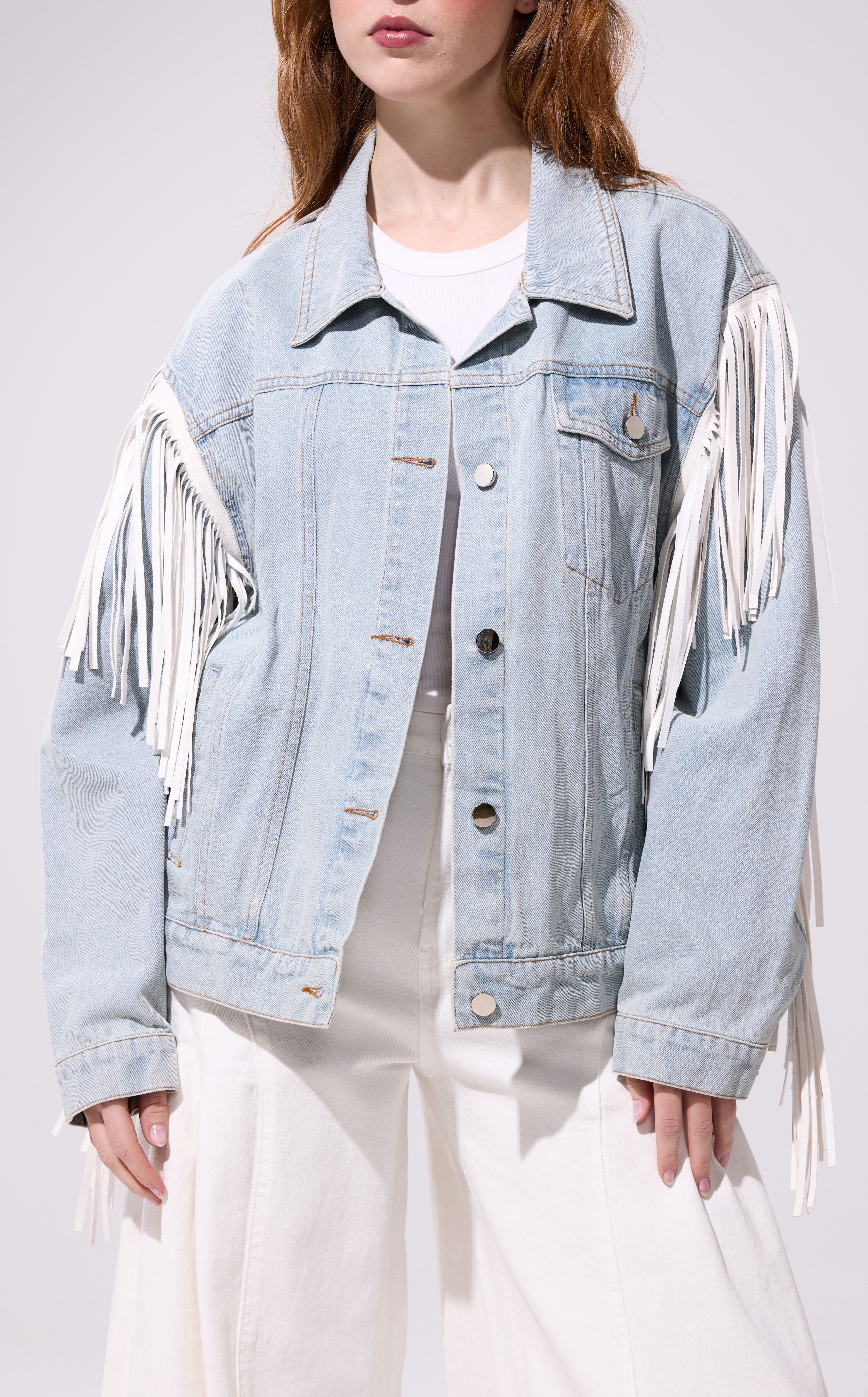 AZALEA WANG Arla Denim Fringe Jacket