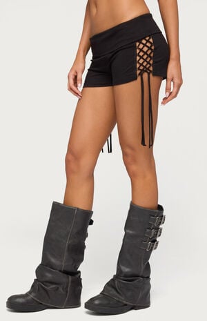 Saffyre Lace Up Foldover Shorts image number 2