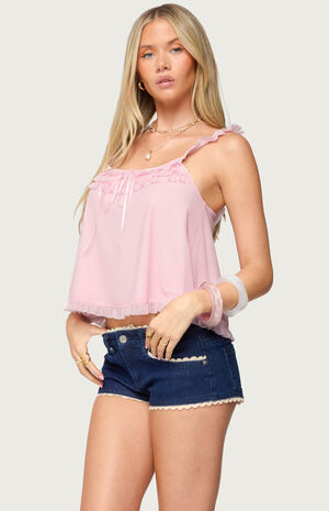 Ruffle Mesh Babydoll Tank Top image number 2