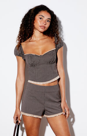 Plaid Lace Trim Shorts image number 2